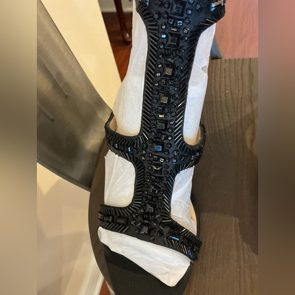 Brand New Imagine Vince Camuto Black Strappy Beaded Formal Ankle Heels Size 10 - Picture 3 of 16